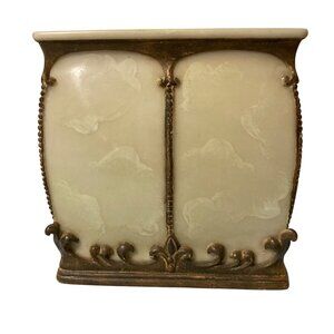 Croscill Square Tissue Box Cover Faux Marble Hollywood Regency Cream And Bronze